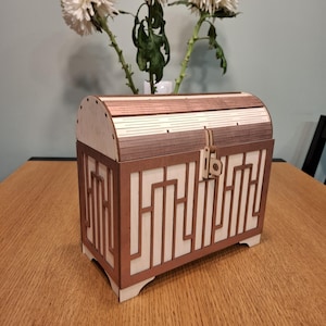 Baú de tesouro cortado a laser, caixa de joias de madeira SVG DXF AI, pirata Glowforge antigo, 3 mm, armazenamento decorativo