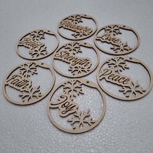 Laser geschnitten Weihnachtskugel SVG Ornament Wünsche Lasercut-Datei DXF Dekoration Handwerk Bundl Baum Liebe Glaube Frieden Glaube Stärke Vergnügen Freude