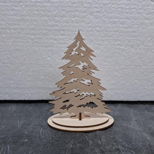 Découpé au laser Décoration de table de sapin de Noël sur pied SVG DXF Ornement à feuilles persistantes Noël Festif