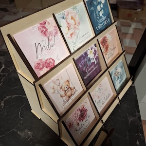 Espositore per 9 biglietti a 3 livelli tagliato al laser SVG DXF, espositore per adesivi, bancone svg, espositore per gioielli, biglietto di auguri, piccola busta, cartolina del venditore