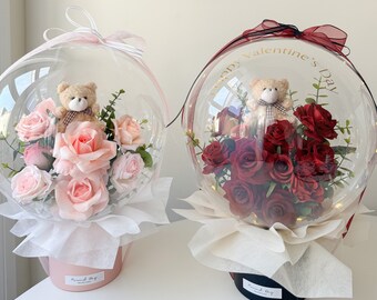 Flower Balloon Teddy Bear : Flower Balloon, Personalized Balloons, Mom's gift, Flower Bouquet