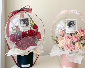 Personalized Flower Balloon Bouquet: Valentine's Day Gift, Silk Roses