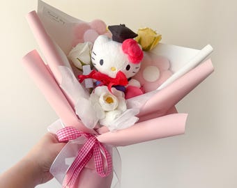 Sanrio Graduation Bouquet – Handmade Soap Roses, Licensed Character Doll