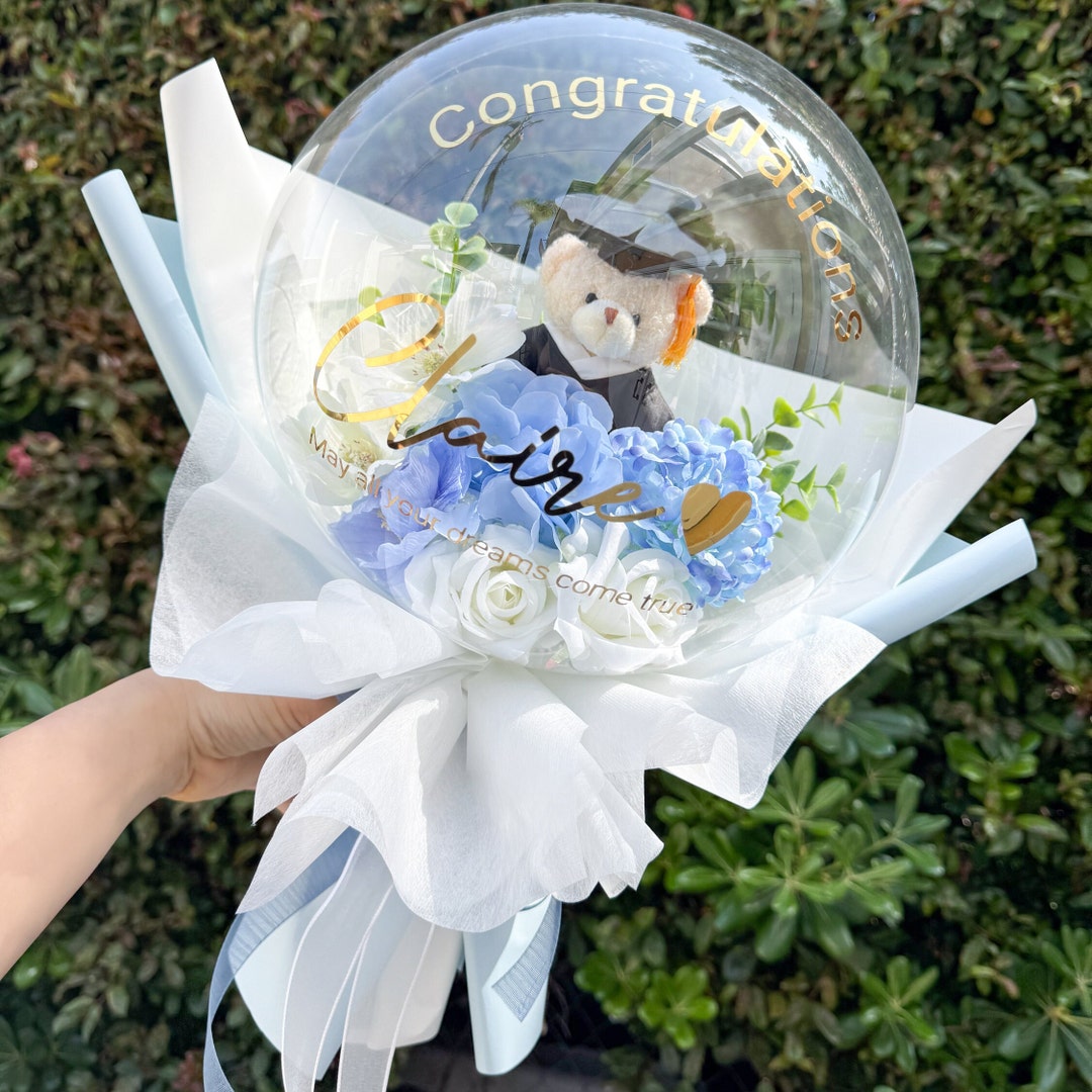 Graduation Teddy Bear Flower Balloon Bouquet: Personalized Gift - Etsy