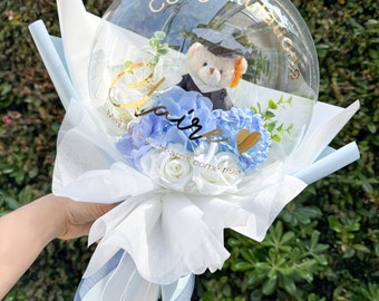 Graduation Teddy Bear Flower Balloon Bouquet: Personalized Gift