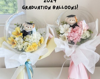 Graduation Teddy Flower Balloon : Graduation balloon, Flower Balloon, Flower Bouquet, Graduation Gifts, Graduation Bouquet