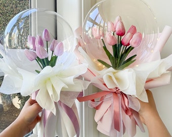Personalized Tulip Balloon Bouquet: Silk Flower Arrangement