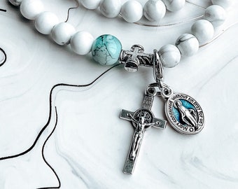 Howlite Rosary Bracelet with Miraculous Medal | Catholic Gift