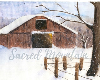 DIGITAL DOWNLOAD Watercolor Barn Landscape