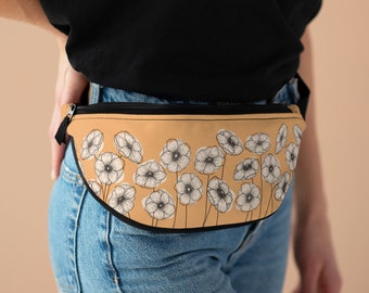 Golden Yellow Floral Belt Bag, Fanny Pack, Travel Bag, Anemone Minimalist Hip Bag