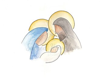 DIGITAL DOWNLOAD Holy Family Watercolor Painting