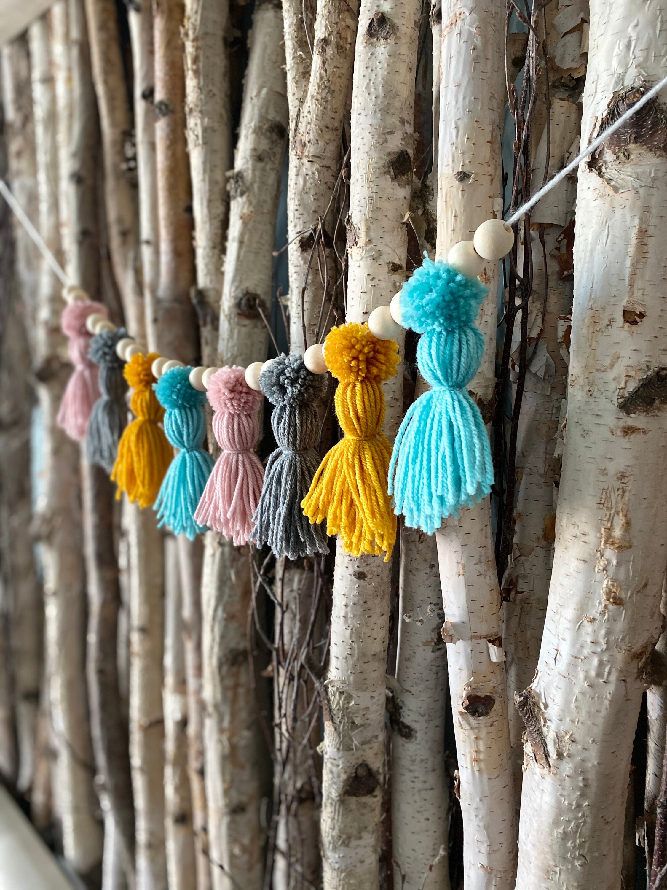 Pom Pom Tassel Garland Yarn Garland Nursery Garland Etsy