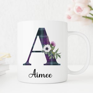 Personalised Mug, Tartan Initial  Name Cup, Gift for Friend, Scottish , Gift for Her, Gift For Him,  Matching Coaster, Mothers Day Gift