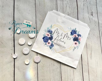 Personalised Wedding Sweet Bags - Candy Cart Favour Bags - Blush & Navy Floral Design -Wedding Favour Gifts - Custom Sweet Bags -Sweet Table