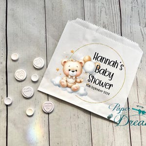 Personalised Baby Shower, Christening Sweet Bags -Candy Cart Favour Bags, Teddy Bear Design - Gifts -Custom Sweet Bags -Sweet Table - Cake