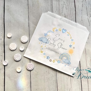 Personalised Baby Shower Sweet Bags -Candy Cart Favour Bags- Blue Boho Design -Shower Favour Gifts -Custom Sweet Bags -Sweet Table -Birthday