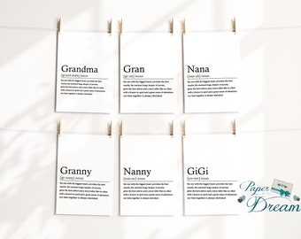 Gran-Grandma-Granny-Nana-Nanny-GiGi -Word Definition Prints/Pictures- 6 Designs -7 Sizes- Mothers Day Gift, Birthday Unframed Poster