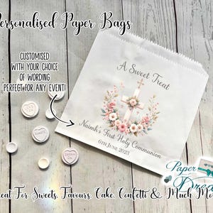Personalised Pink Floral Cross First Holy Communion Sweet Bags - Candy Cart Bags - Favour Bags -Custom Sweet Bags -Sweet Table - Cake Bags
