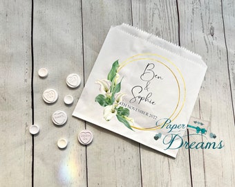 Personalised Wedding Sweet Bags -Candy Cart Favour Bags -Calla Lily Gold Frame  Design -Wedding Favour Gifts -Custom Sweet Bags -Sweet Table
