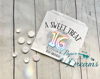 Personalised Birthday Sweet Bags -Candy Cart Bags - Rainbow Number Balloon Design -Custom Sweet Bags -Sweet Table -18th, 21st,30th,40th,50th