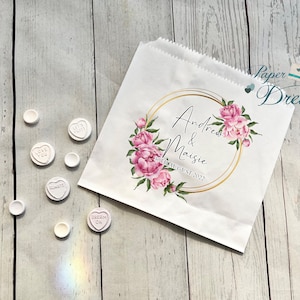 Personalised Wedding Sweet Bags -Candy Cart Favour Bags -Pink Peony Rose Design -Wedding Favour Gifts -Custom Sweet Bags-Sweet Table