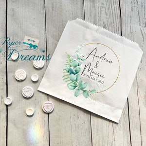 Personalised Wedding Sweet Bags -Candy Cart Favour Bags -Eucalyptus Gold Frame  Design -Wedding Favour Gifts -Custom Sweet Bags -Sweet Table