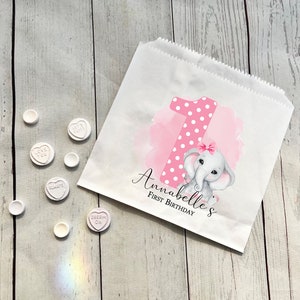Personalised Birthday Sweet Bags -Candy Cart Favour Bags -Elephant & Number Design -Shower Favour Gifts -Custom Sweet Bags -Baby Shower