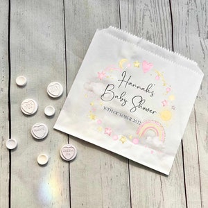 Personalised Baby Shower Sweet Bags -Candy Cart Favour Bags- Pink Boho Design -Shower Favour Gifts -Custom Sweet Bags -Sweet Table -Birthday