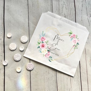 Personalised Wedding Sweet Bags -Candy Cart Favour Bags -Blush Pink & Ivory Rose Design -Wedding Favour Gifts -Custom Sweet Bags-Sweet Table