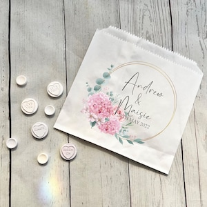 Personalised Wedding Sweet Bags -Candy Cart Favour Bags - Pink Hydrangea & Rose Design -Wedding Favour Gifts -Custom Sweet Bags -Sweet Table