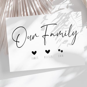 Personalised 'Our Family' Print | With Names and Dog/Cat/Animal Paw Prints | 5 Sizes Wall Art Print | Mothers Day |Family Gifts Family Print
