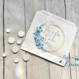 Personalised Wedding Sweet Bags - Candy Cart Favour Bags - Blue Hydrangea & Blue Rose -Wedding Favour Gifts -Custom Sweet Bags -Sweet Table