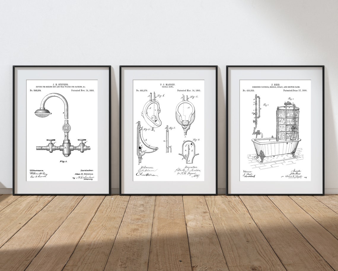 Bathroom Prints Vintage Patent Drawings 12 Designs 6 Sizes - Etsy UK