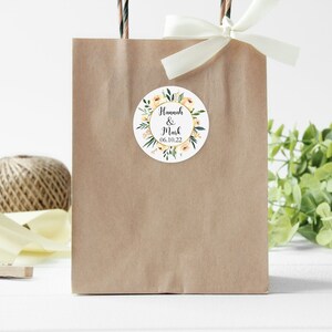 Neutral, Beige, Ivory Personalised Wedding Stickers -Floral Wreath Sticker for Wedding Favours, Invitations, Sweet Bags, White Matt Or Gloss