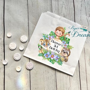Personalised Birthday Party Sweet Bags -Candy Cart Bags -Jungle Animal Design -Pick & Mix 1st Birthday Gifts -Custom Sweet Bags -Sweet Table
