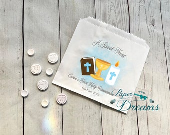 Personalised Blue First Holy Communion Sweet Bags - Candy Cart Bags - Favour Bags -Custom Sweet Bags -Sweet Table - Cake Bags - Treat Bag