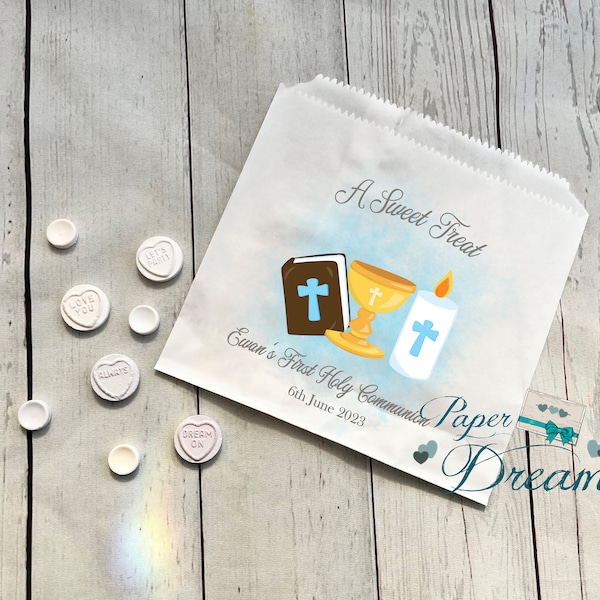 Personalised Blue First Holy Communion Sweet Bags - Candy Cart Bags - Favour Bags -Custom Sweet Bags -Sweet Table - Cake Bags - Treat Bag