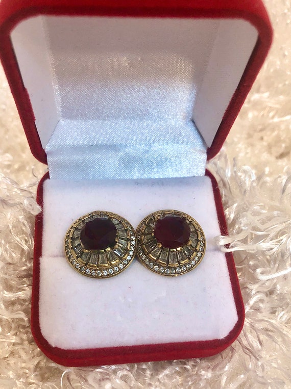 Synthetic Ruby and White Sapphire Earrings