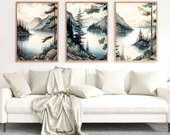 Set of 3 Mountain And Lake Art Print, Nature Art Digital Download, Mountain Lake Poster, Nature Prints Set Of 3, Gift for him, Home Decor