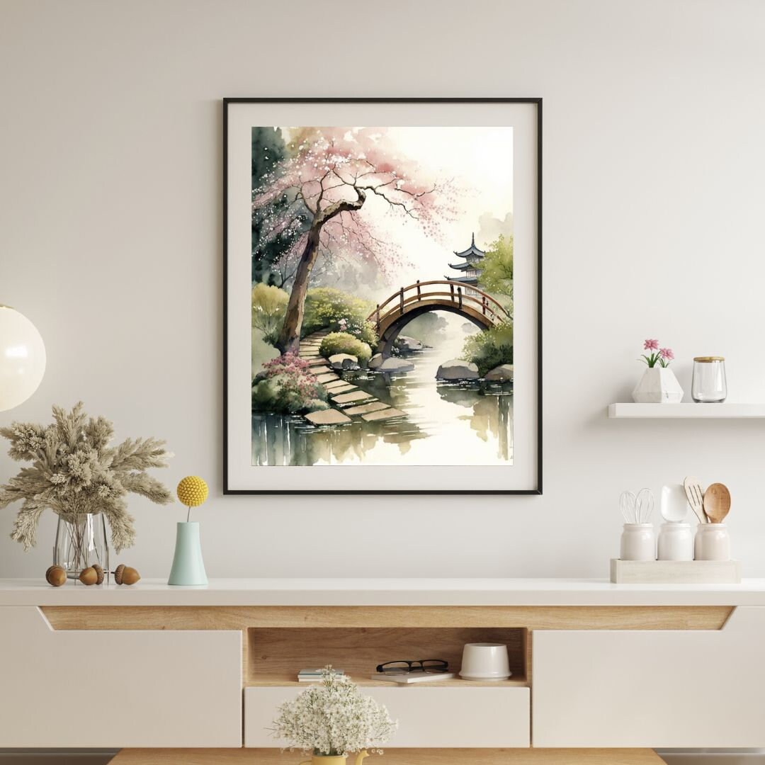 Watercolor Zen Art Print, Japanese Printable Art, Tokyo Gallery Wall