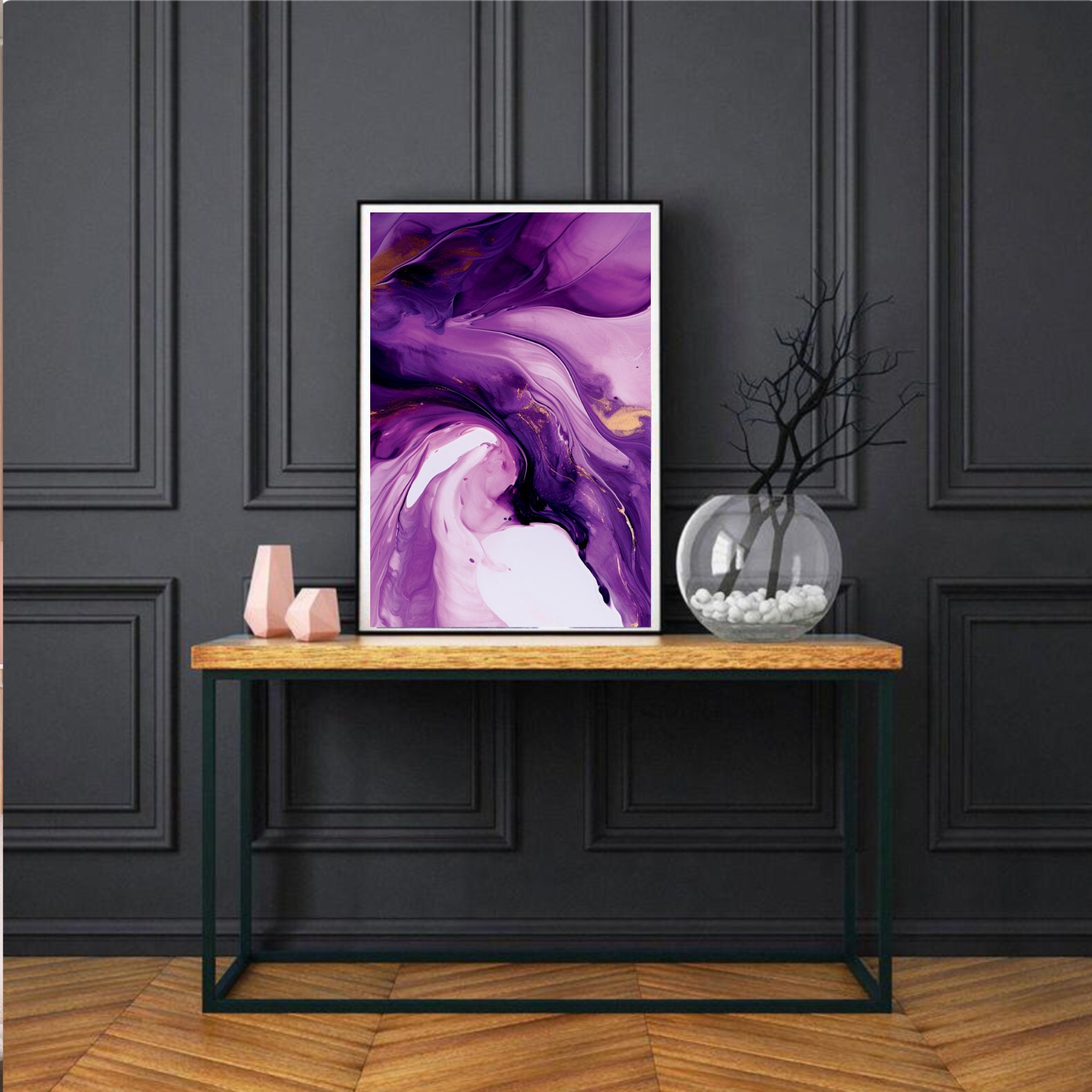 Set of Two Purple Wall Art Printable Purple Gold Wall Art Abstract