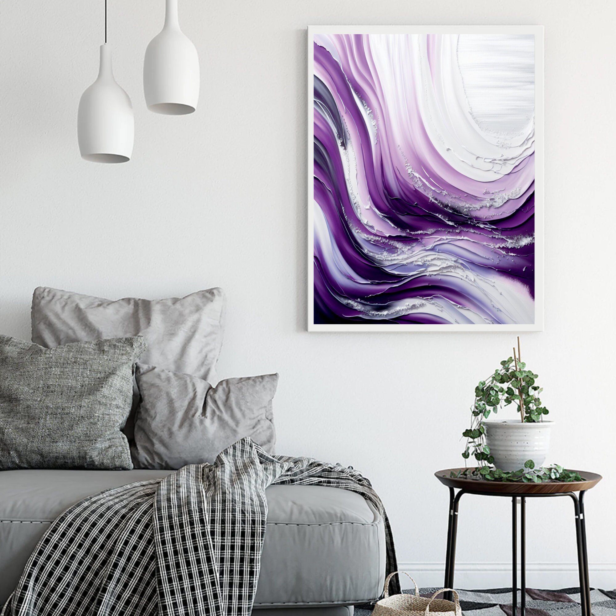 Set of 2 Large Purple Abstract Art Print, Watercolor Painting Gifts for Her, Brush Stroke Art