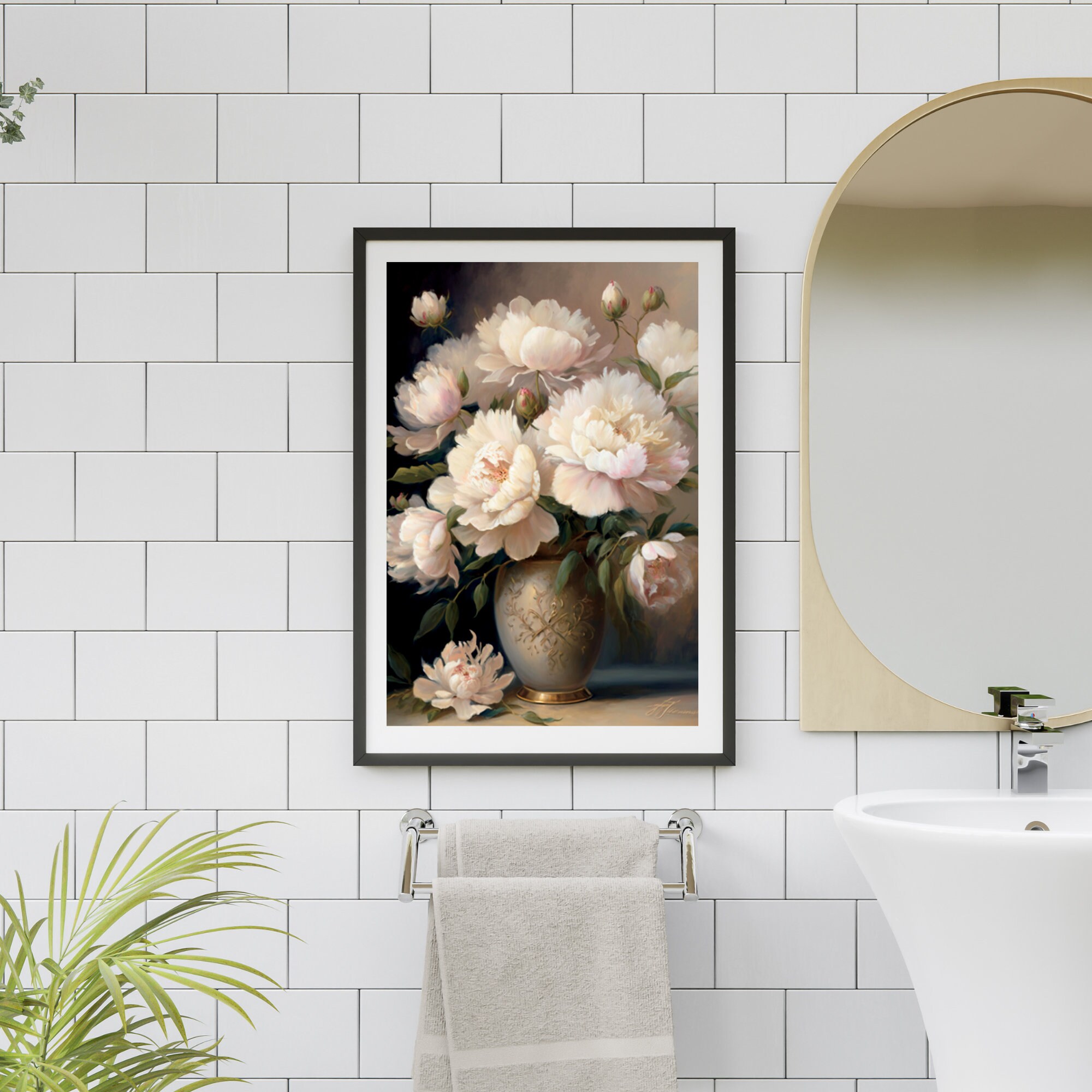 Dark Floral Art Print Artwork for Bathroom Watercolor Botanical ...