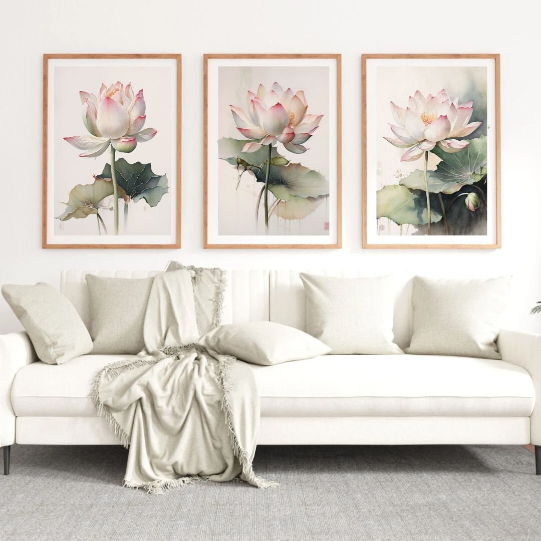 Set of 3 Lotus Flower Prints Wall Art Prints Set of 3 Print Sets Lotus ...