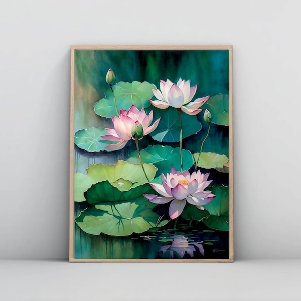 Lotus Flower Aquarelle Prints - Floral Instant Art - Printable Art - Botanical Wall Art - Aquarelle Flower Print - INSTANT DOWNLOAD