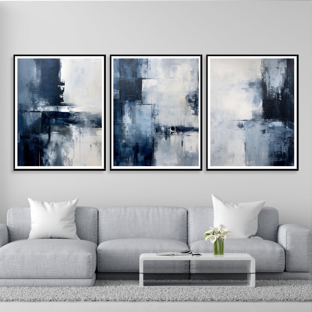 Navy Blue and White Wall Art Navy Blue Wall Art Set of 3 Printable Wall ...