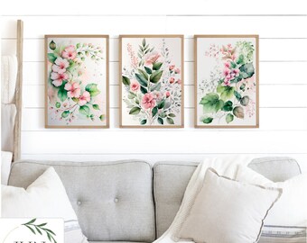 Set Of 3 Prints Floral Watercolor, Wildflower Wall Art Print, Printable Colorful Flower Artwork, Digital Download, Wall Decor, Modern Print,