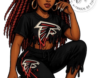 Falcons Drip Streetwear Girl Illustration | Red & Black Urban Fashion PNG | Hip Hop Digital Art
