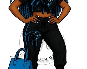 Urban Streetwear Girl Illustration | Blue Braids & Panther Drip Design | DTF Print Ready PNG