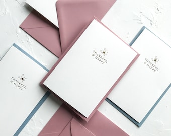 Dankbaar & Happy Card, Wenskaart, Bedankkaart, Goudfolie kaart, Minimale Bedankkaart